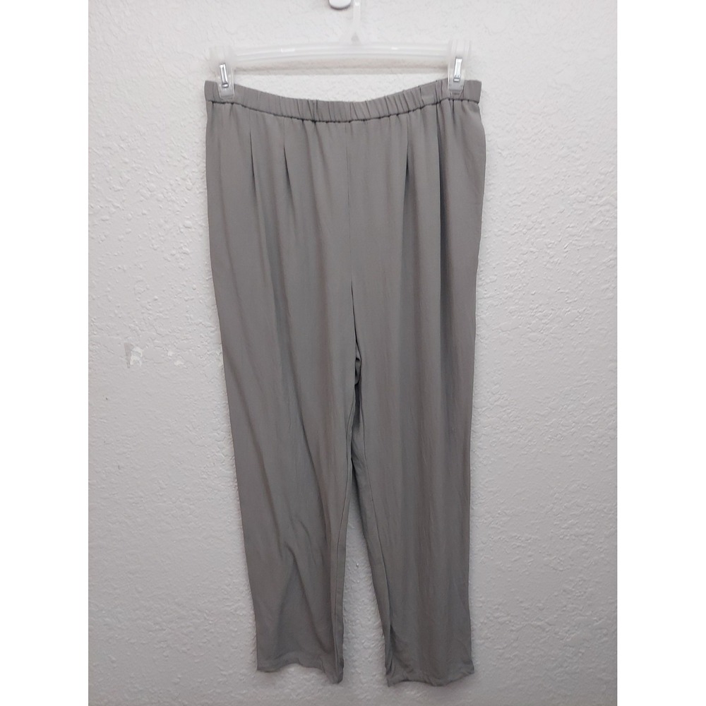 Eileen Fisher Silk Pants Womens Small Gray Pull On Casual Minimalist Ankle Light
